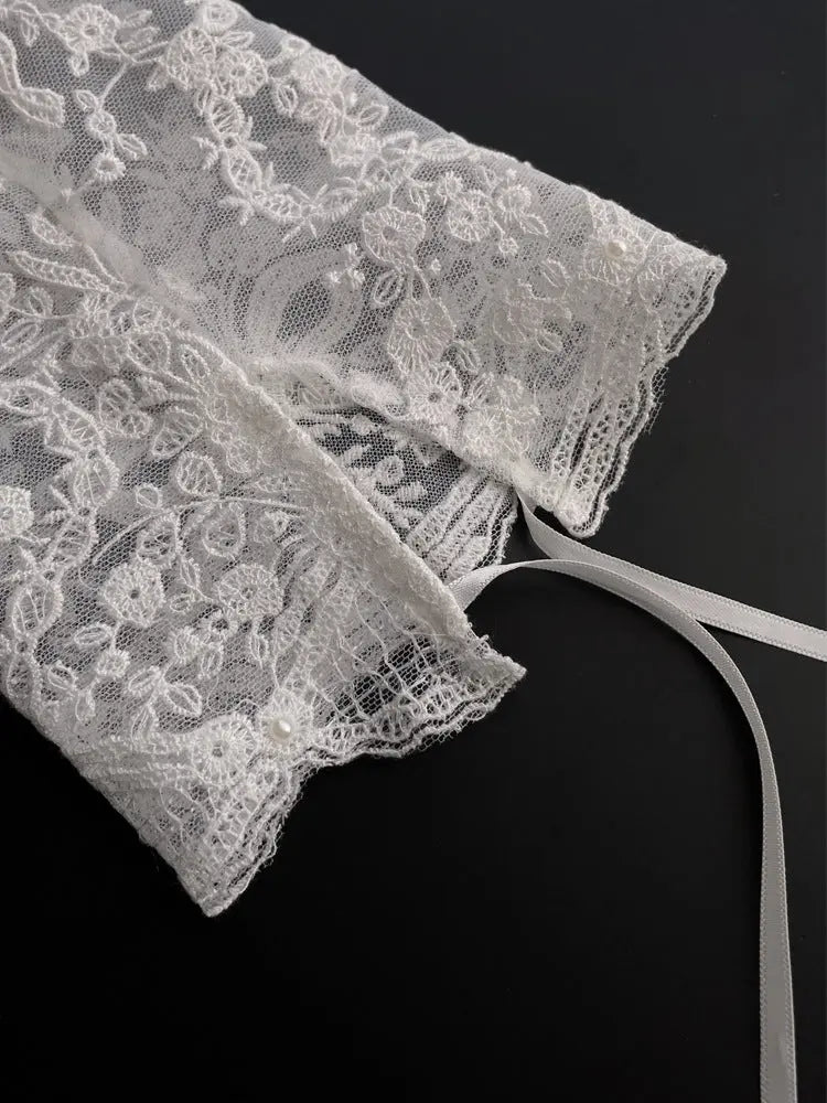 Elegant Ivory Lace Beaded Pearl Fingerless Long Bridal Gloves for Wedding Party GL005-6