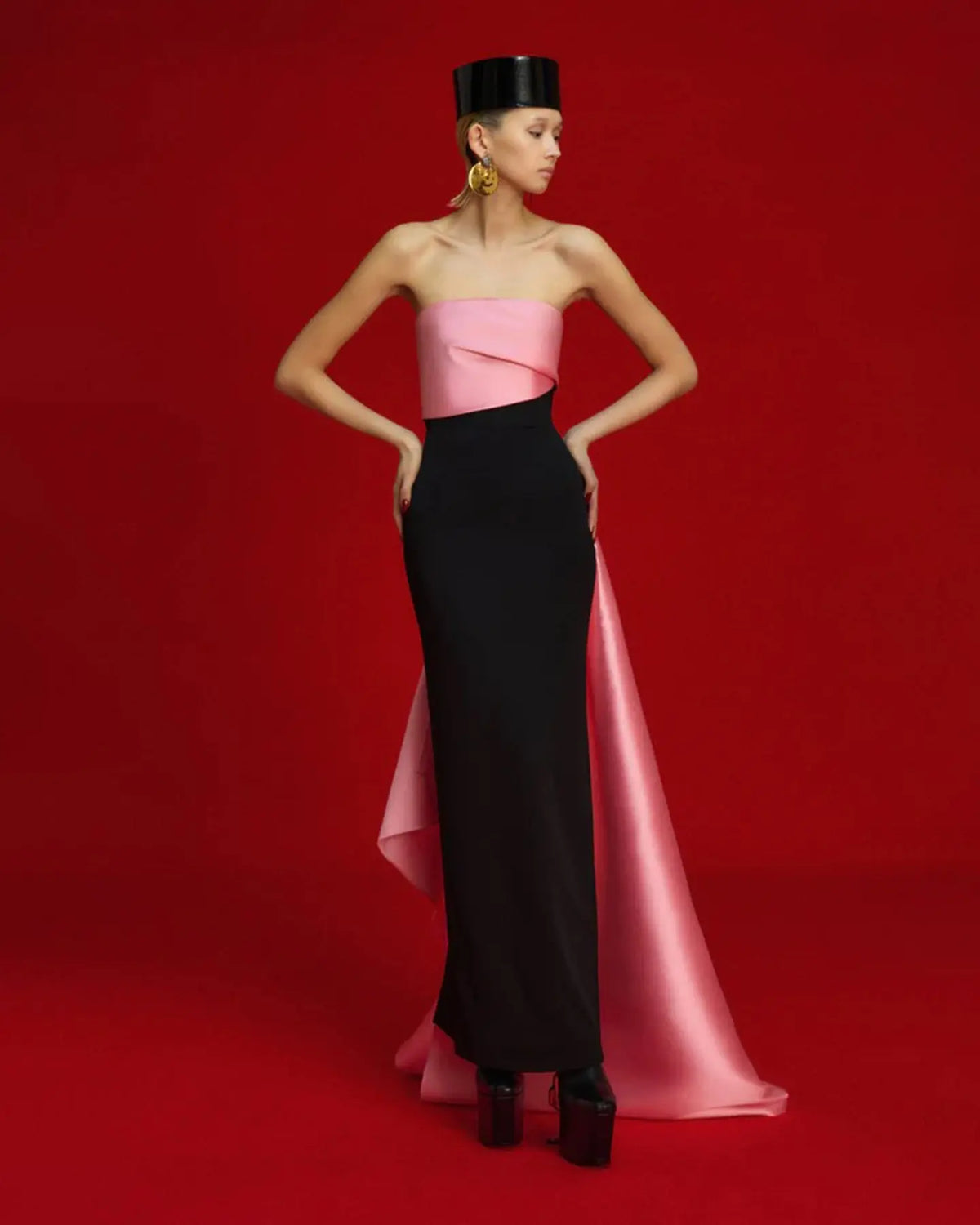 Elegant Pink Strapless Evening Dress with Gloves SF123 Elegant Pink Strapless Evening Dress with Gloves SF123