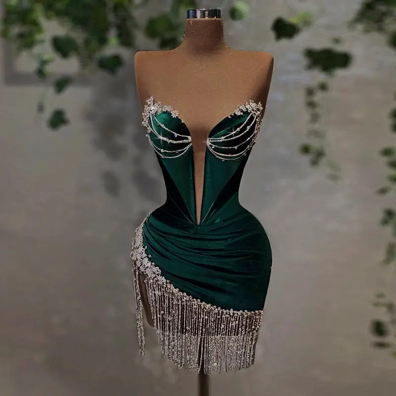emerald green short cocktail dress Primavera Couture