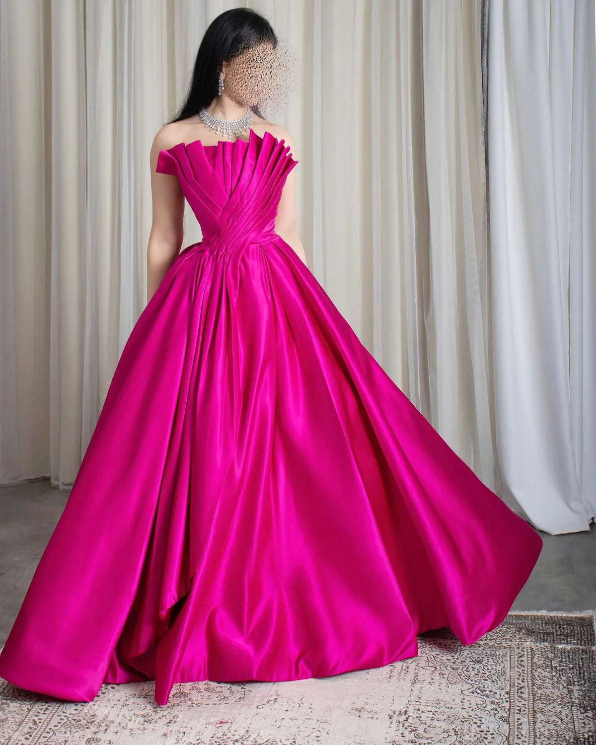 Elegant Fuchsia Scalloped Strapless Evening Dress SF011 – SHARONSAID