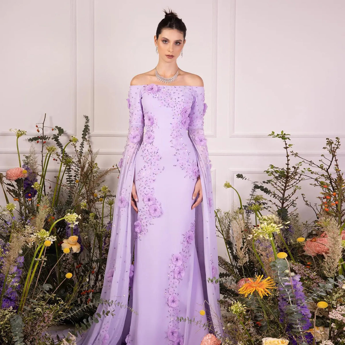 Final Sale Elegant 3D Flower Lilac Off Shoulder Evening Dress SS450 Final Sale Elegant 3D Flower Lilac Off Shoulder Evening Dress SS450