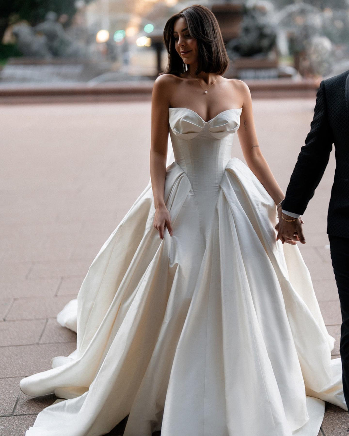 Luxury Sweetheart Satin Ball Gown Wedding Dress with Overskirt SW010 