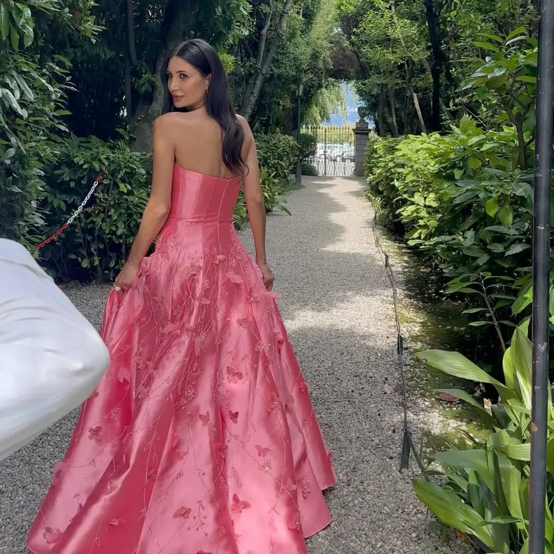 Luxury 3D Flowers Feathers Coral Pink Evening Dress SS470 