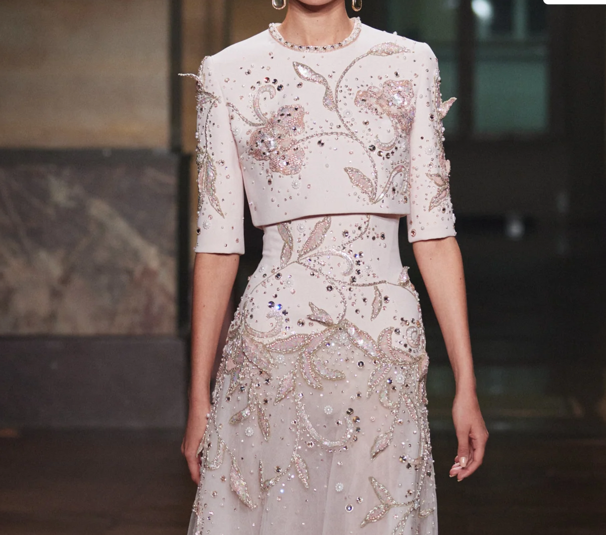 Luxury Blush Pink Crystal Short Sleeve 2 Pieces Evening Dress SS518 