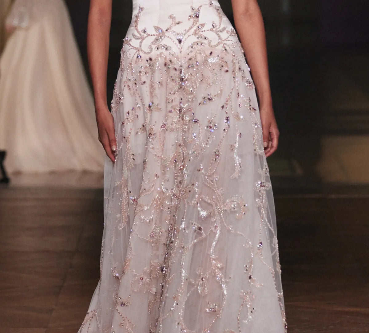 Luxury Pink Embroidered Beaded Strapless Fitted Evening Dress SS529 