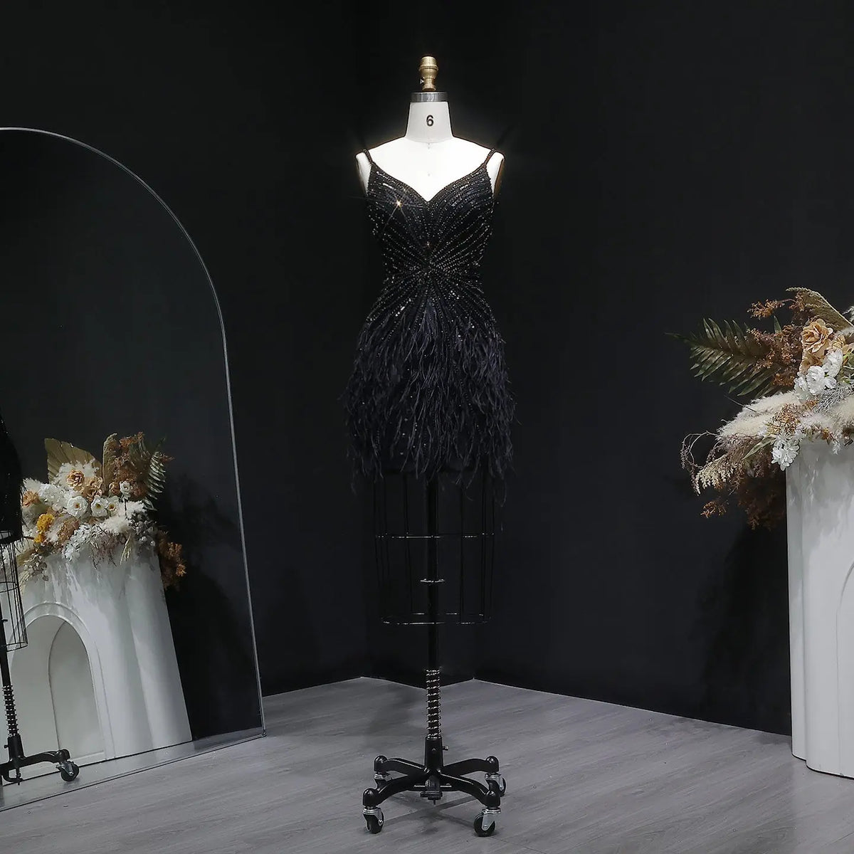 Sparkly Sequin Feather Spaghetti Strap Dress RM124