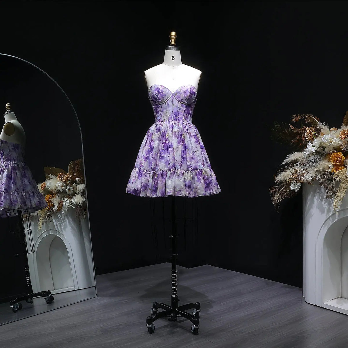 Romantic Sweetheart Neck Printed Tulle Homecoming Dress RM130