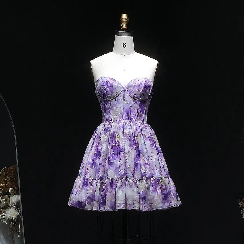 Romantic Sweetheart Neck Printed Tulle Homecoming Dress RM130