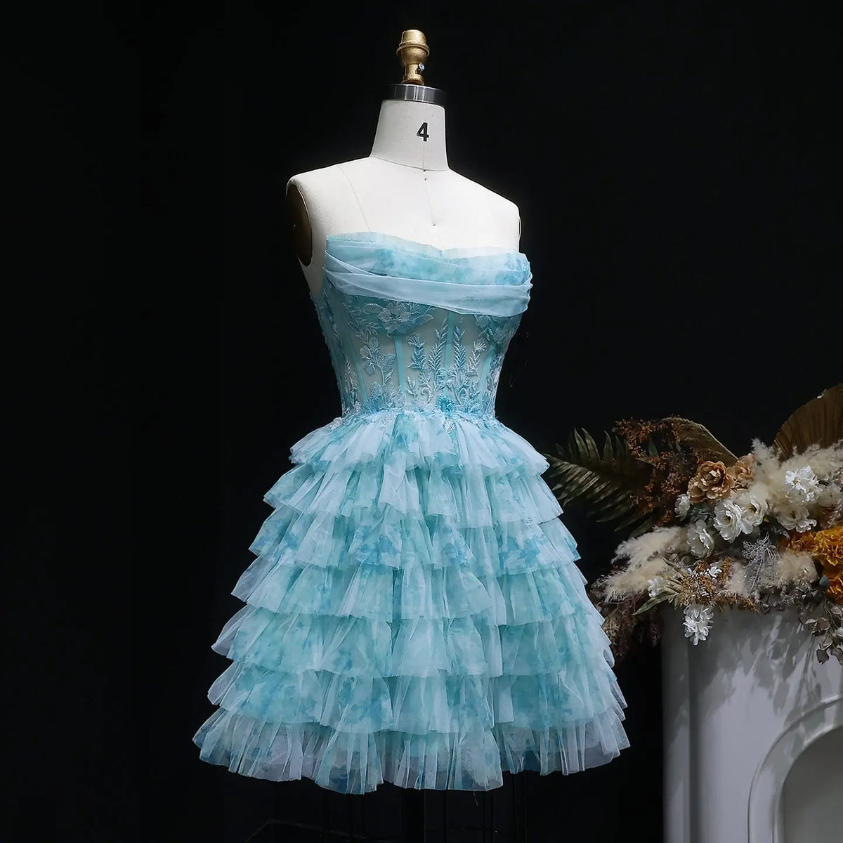 elegant homecoming dresses Elegant Sky Blue Strapless Lace Corset A-Line Homecoming Dress RM133 – SHARONSAID