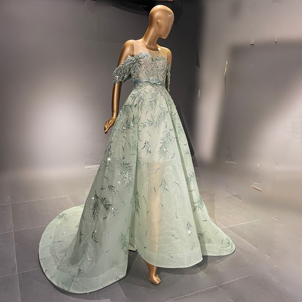 Sharon Said Luxus Sage Grün Dubai Abendkleider Elegante Off Schulter Arabisch Grau Engagement Kleid Für Frauen Hochzeit Party SS555