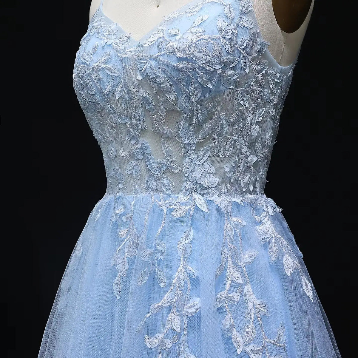Luxury Light Blue Spaghetti Strap Beaded Embroidered Prom Dress SH286 