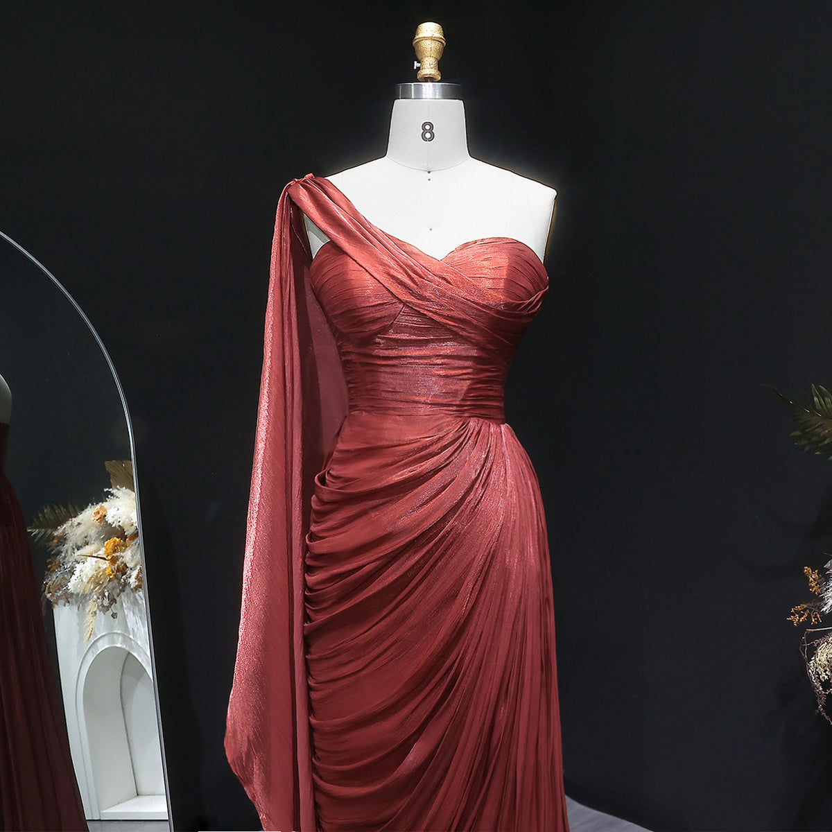 Luxury Fuchsia One Shoulder Evening Dress with Cap SF029 