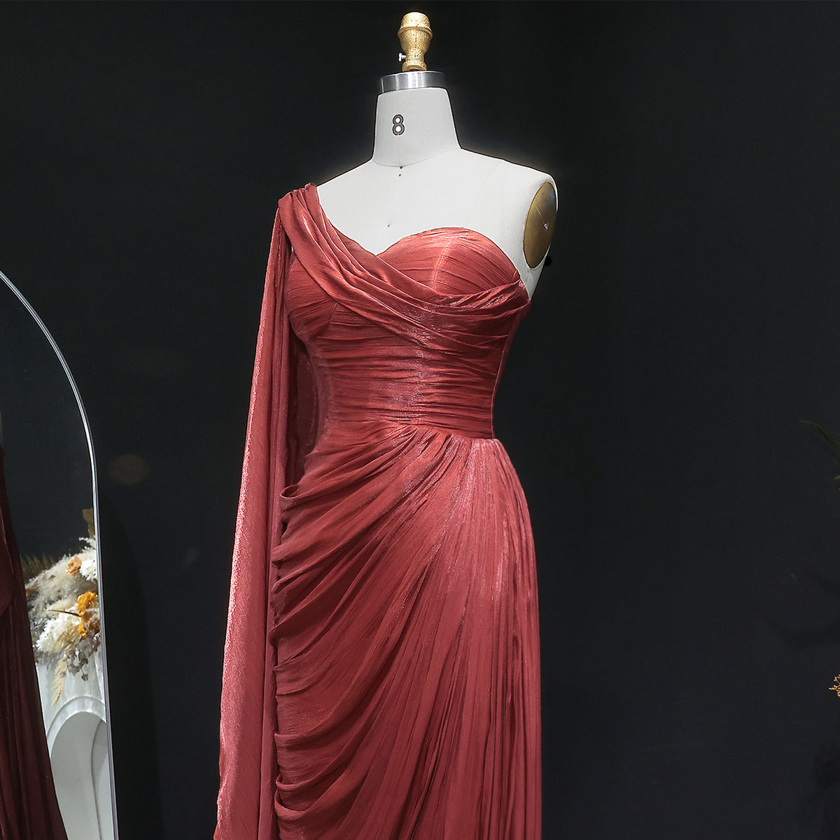 Luxury Fuchsia One Shoulder Evening Dress with Cap SF029 