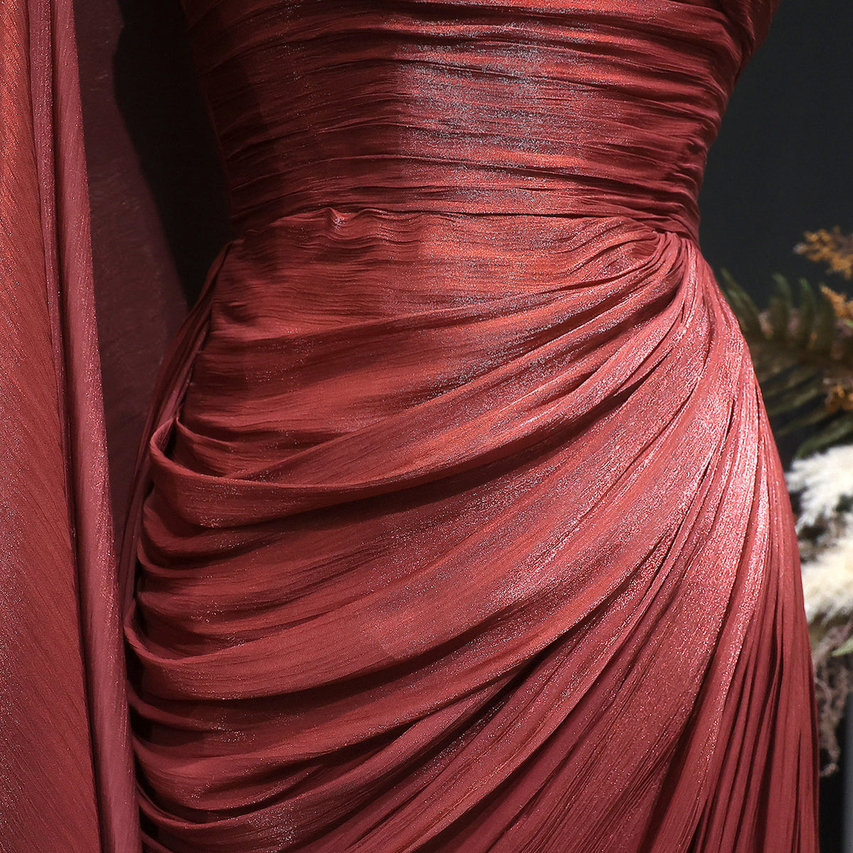 Luxury Fuchsia One Shoulder Evening Dress with Cap SF029 