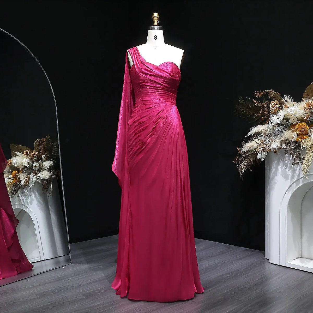 Luxury Fuchsia One Shoulder Evening Dress with Cap SF029 Luxury Fuchsia One Shoulder Evening Dress with Cap SF029