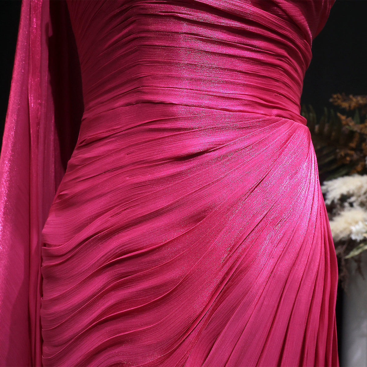 Luxury Fuchsia One Shoulder Evening Dress with Cap SF029 