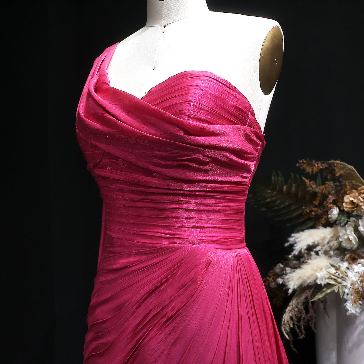 Luxury Fuchsia One Shoulder Evening Dress with Cap SF029 