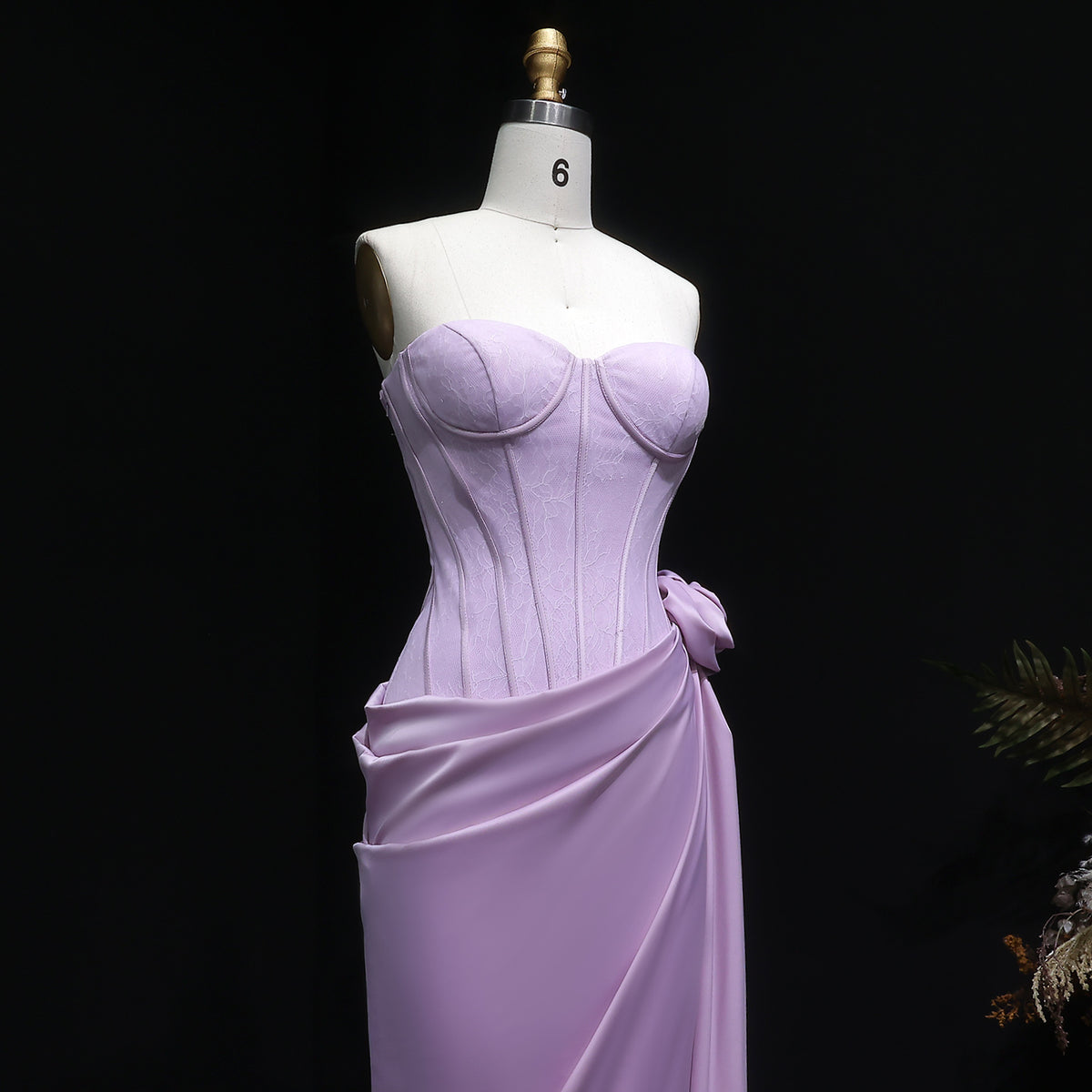 Elegant Pink 3D Floral Strapless Fitted Waist Evening Dress SF042 