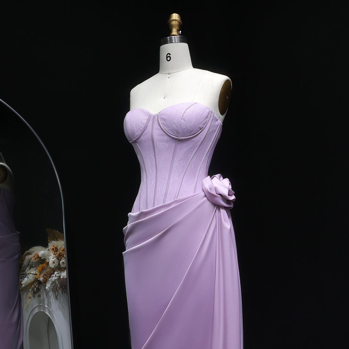 Elegant Pink 3D Floral Strapless Fitted Waist Evening Dress SF042 