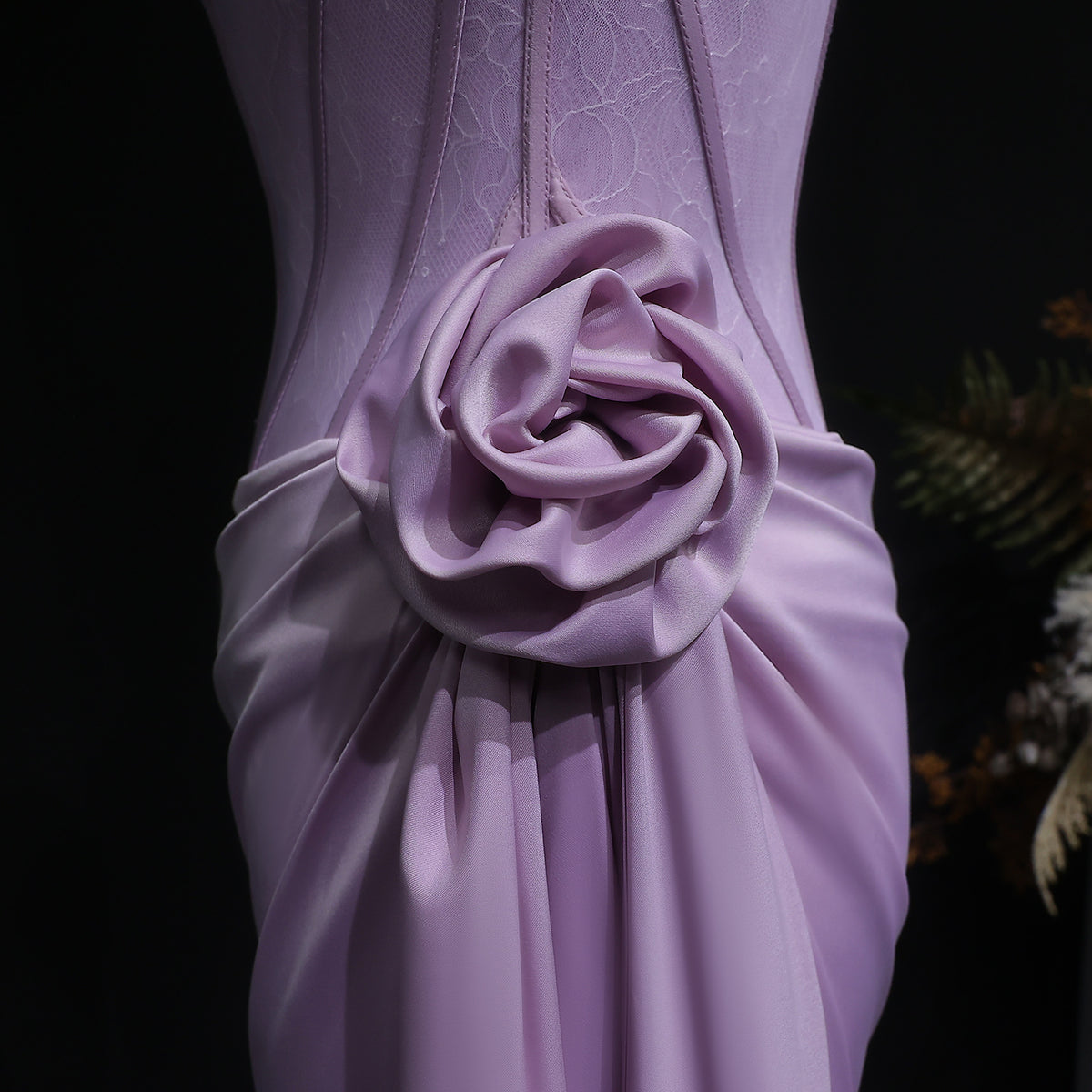 Elegant Pink 3D Floral Strapless Fitted Waist Evening Dress SF042 