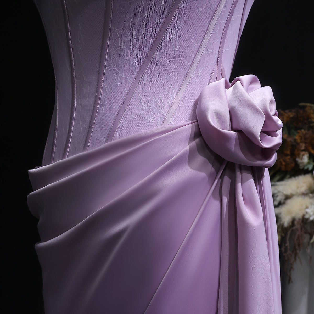 Elegant Pink 3D Floral Strapless Fitted Waist Evening Dress SF042 