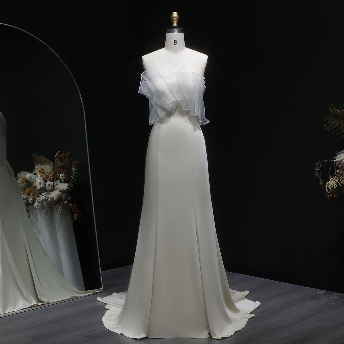 Elegant Beige Strapless Organza Layered Evening Dress SF087 