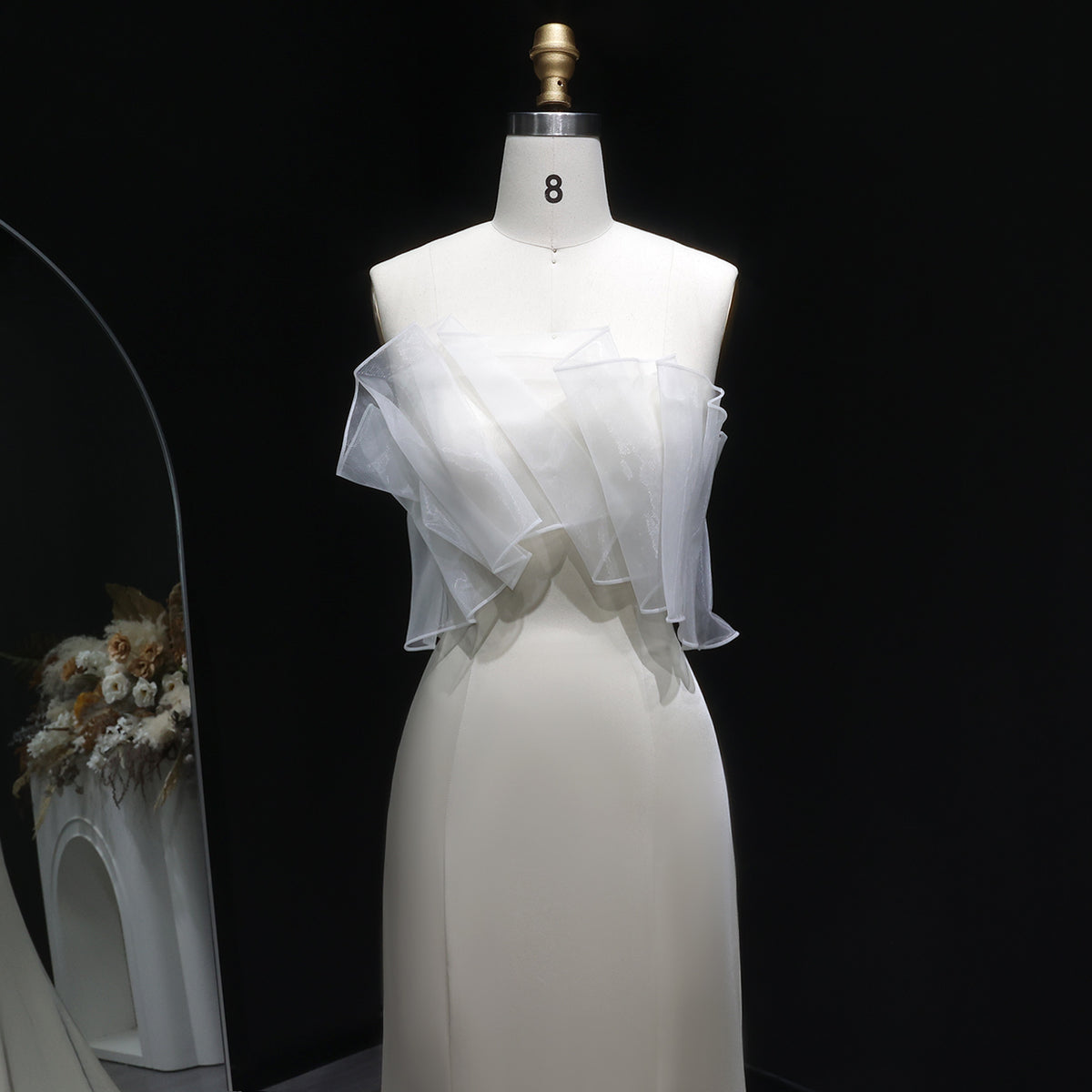 Elegant Beige Strapless Organza Layered Evening Dress SF087 