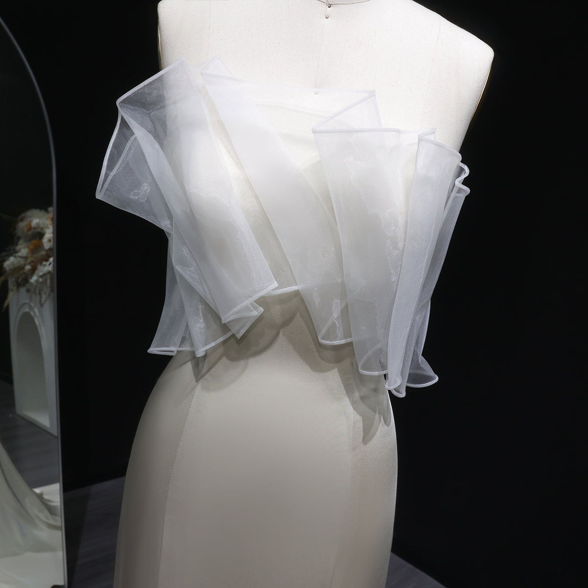 Elegant Beige Strapless Organza Layered Evening Dress SF087 