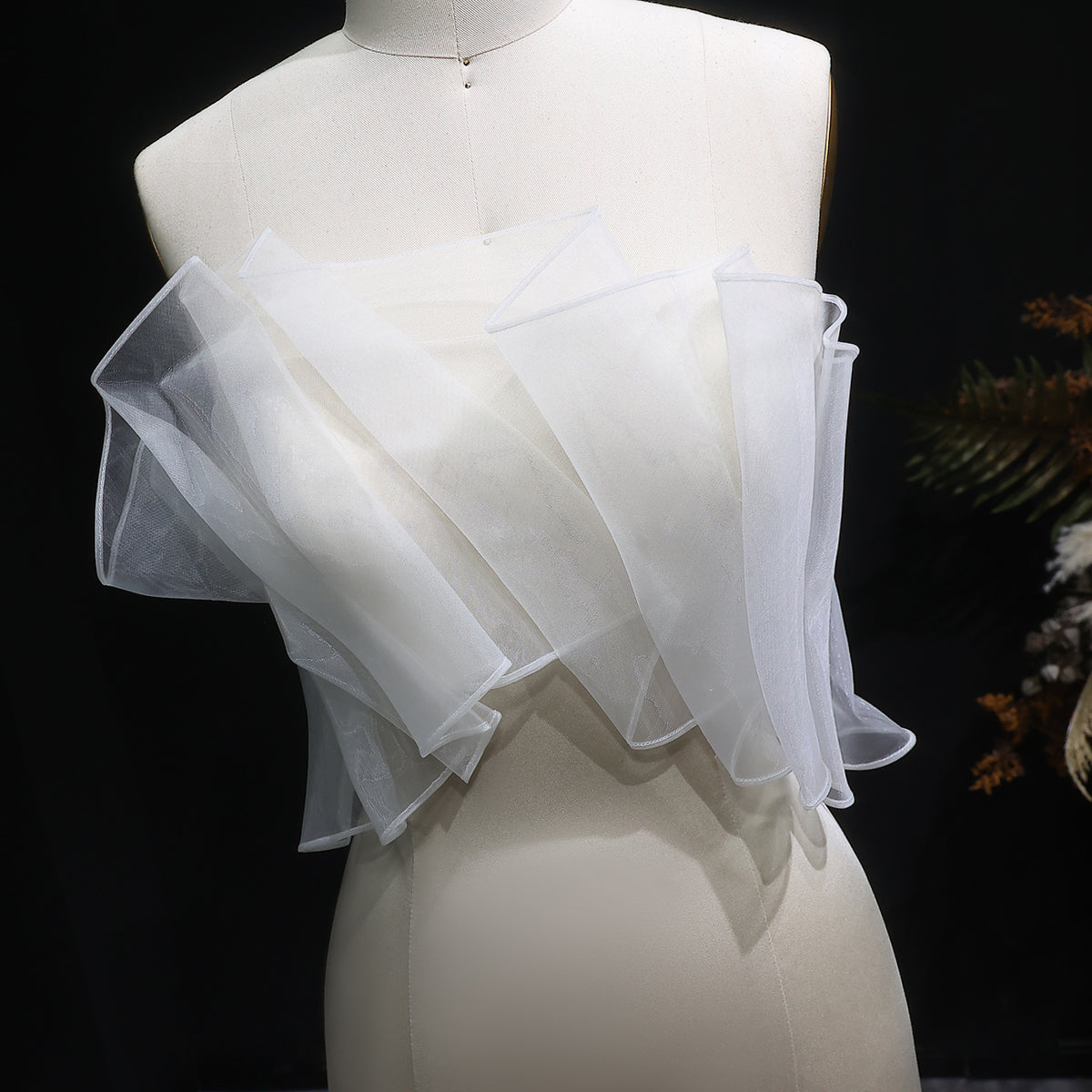 Elegant Beige Strapless Organza Layered Evening Dress SF087 