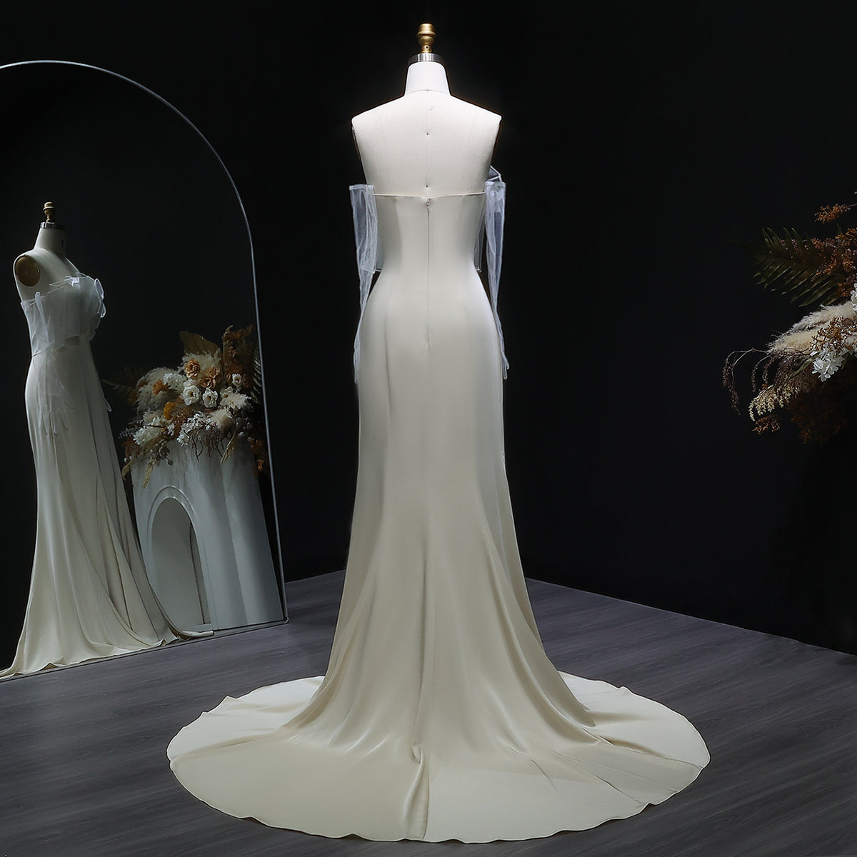 Elegant Beige Strapless Organza Layered Evening Dress SF087 