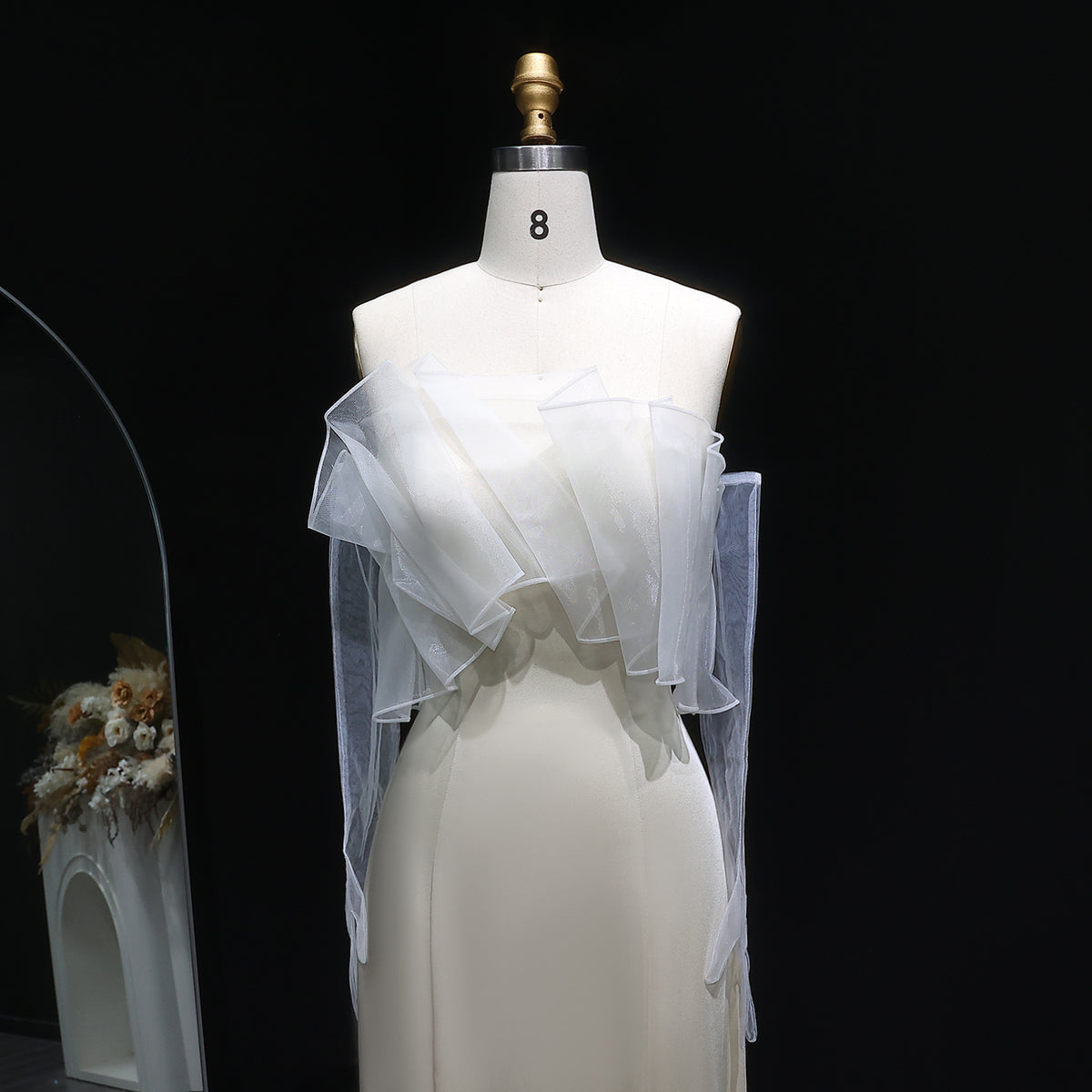 Elegant Beige Strapless Organza Layered Evening Dress SF087 