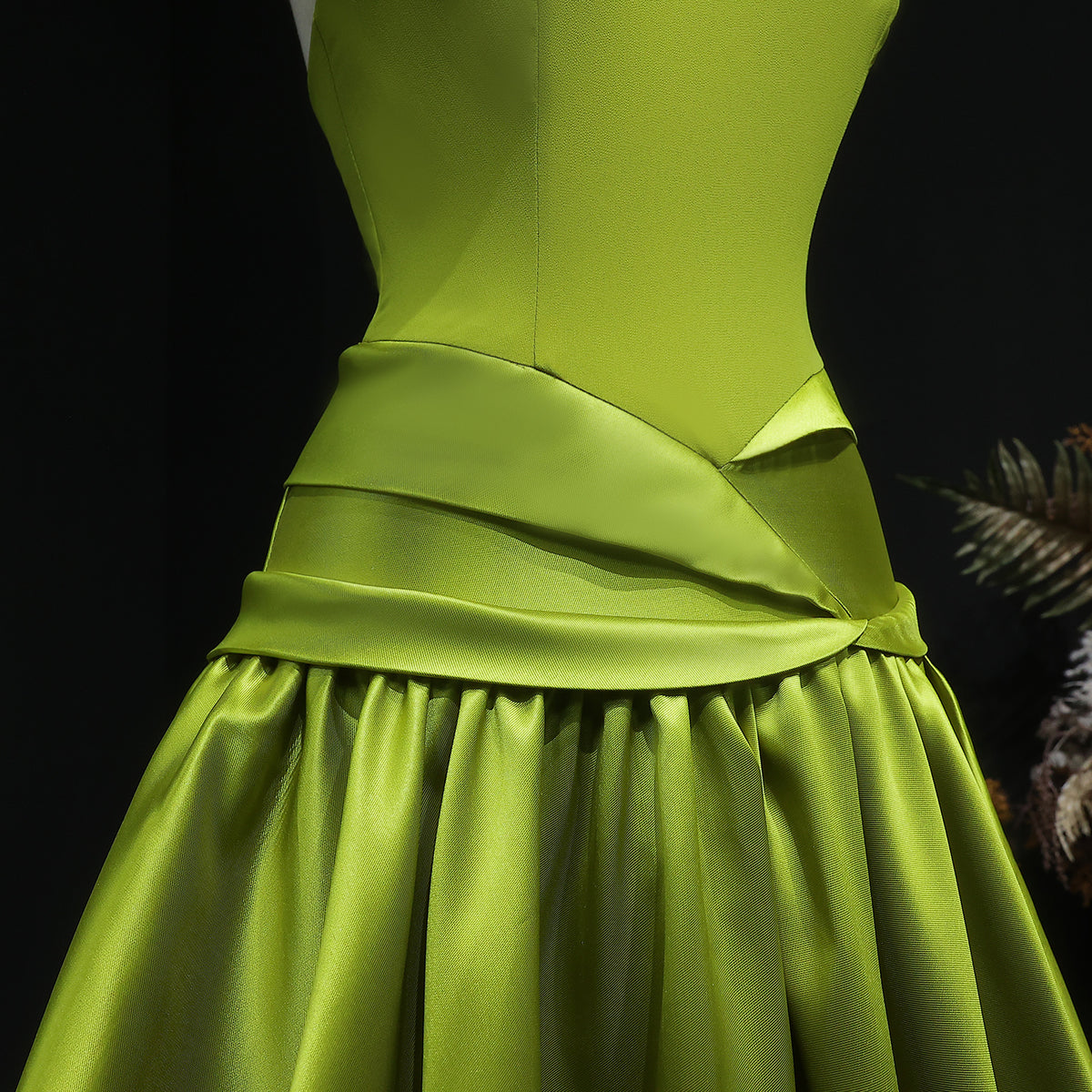 Elegant Olive Green Satin Halter Neck Ball Gown Evening Dress SF148 