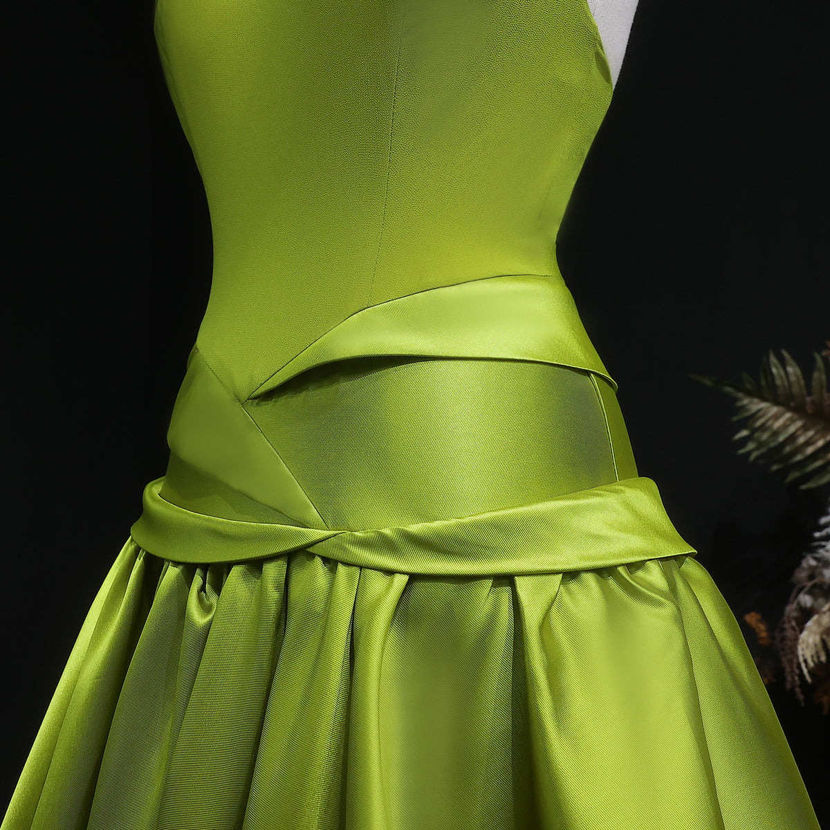 Elegant Olive Green Satin Halter Neck Ball Gown Evening Dress SF148 