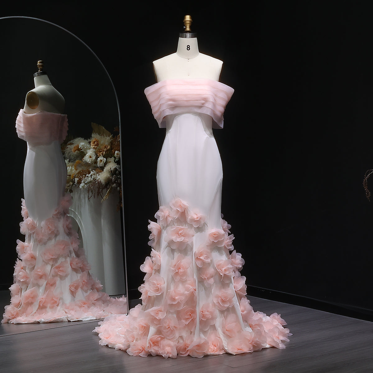 Elegant 3D flowers Off Shoulder White Evening Dress SF206 