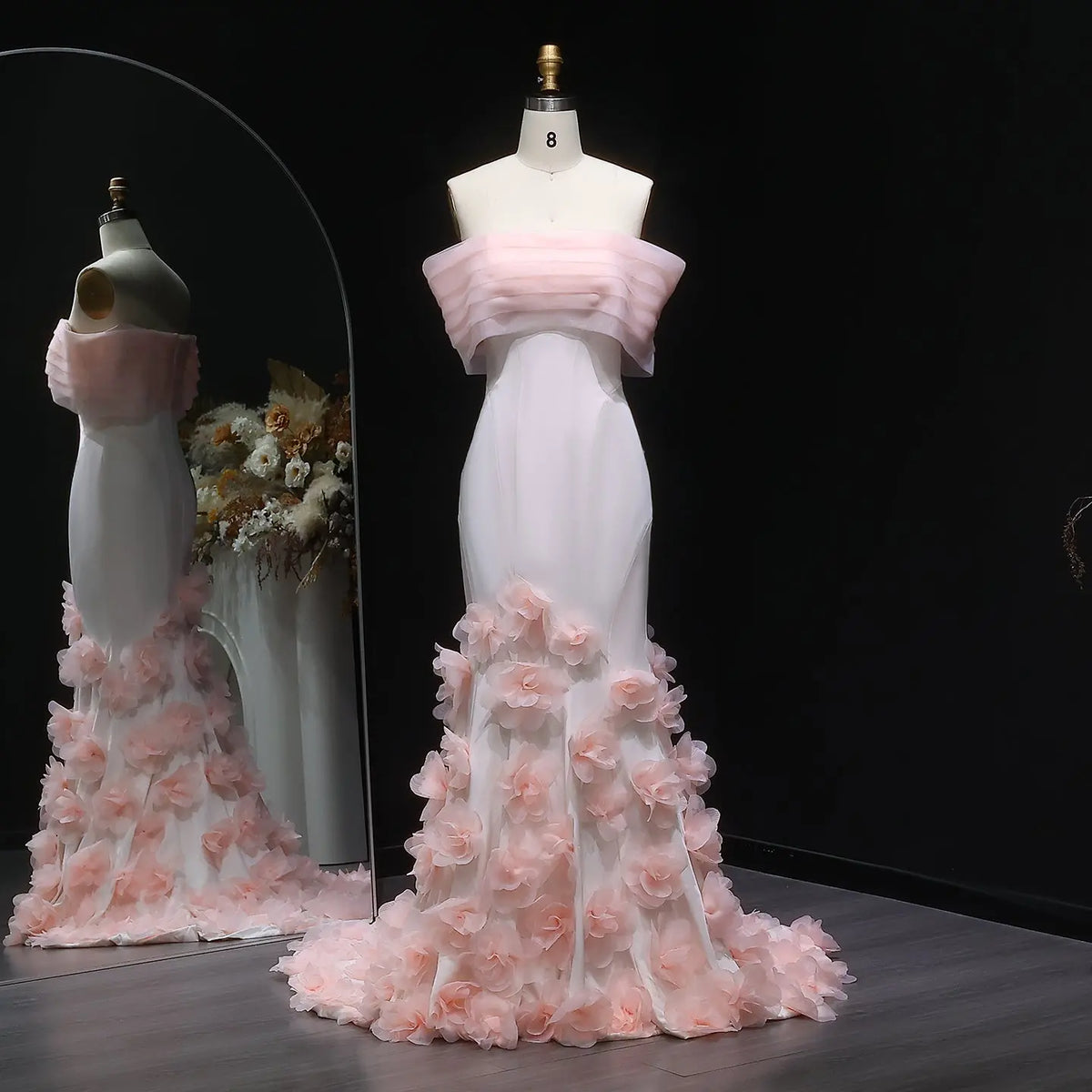 Elegant 3D flowers Off Shoulder White Evening Dress SF206 