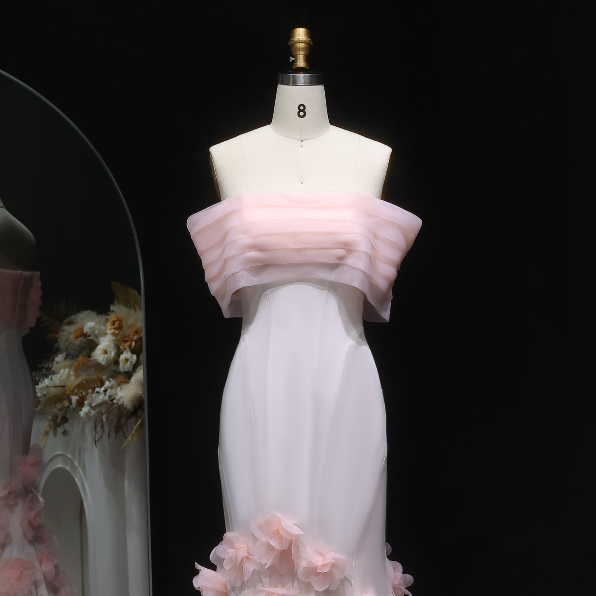 Elegant 3D flowers Off Shoulder White Evening Dress SF206 