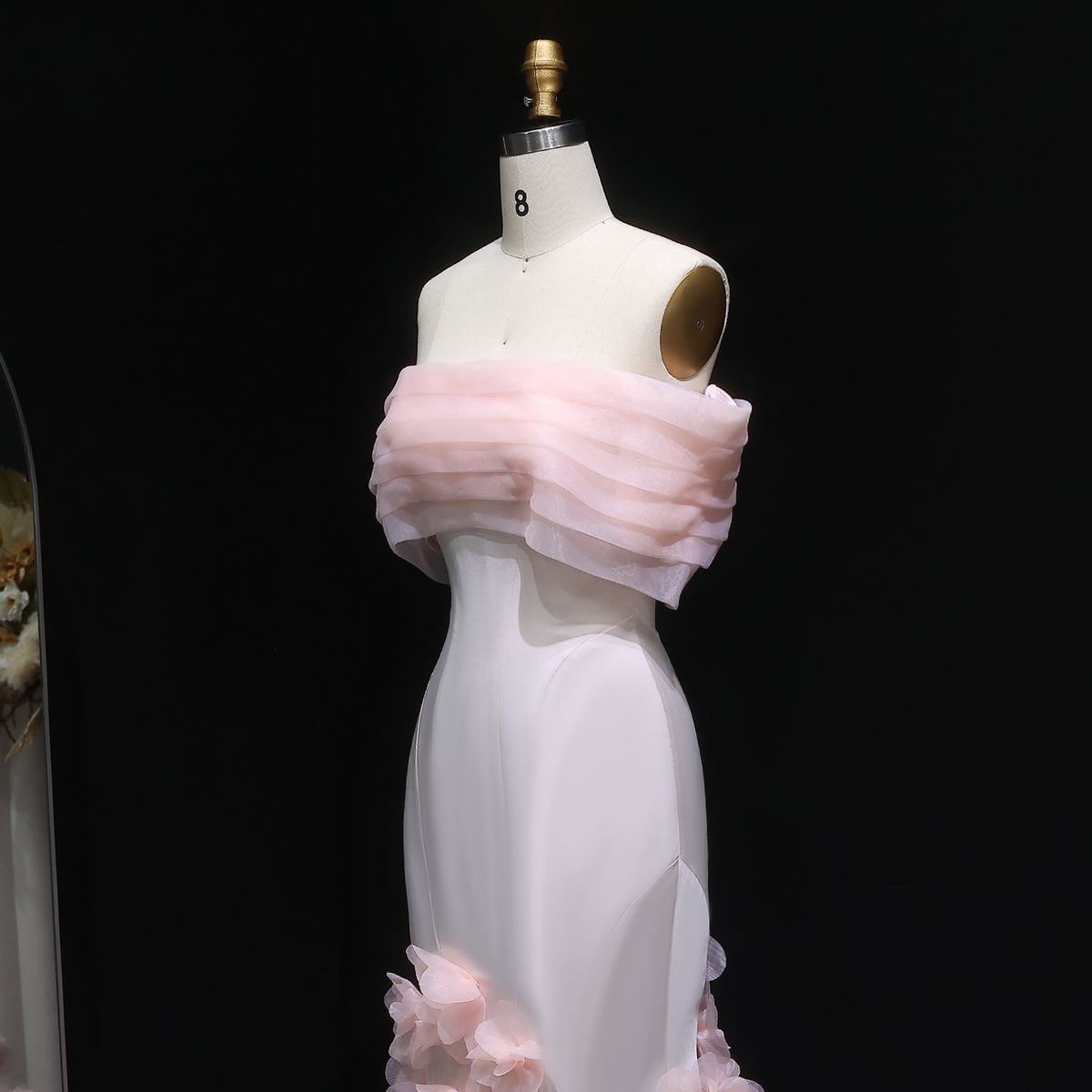 Elegant 3D flowers Off Shoulder White Evening Dress SF206 