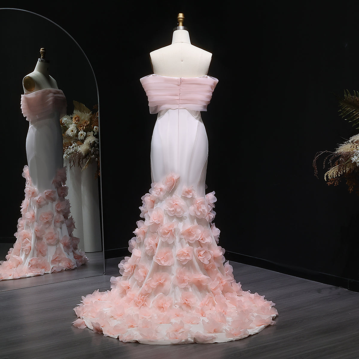 Elegant 3D flowers Off Shoulder White Evening Dress SF206 