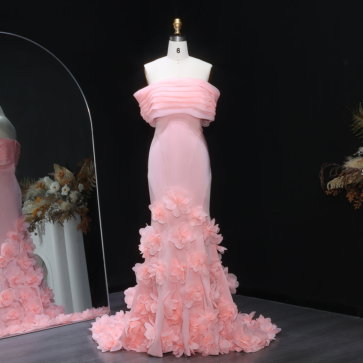 Elegant 3D flowers Off Shoulder White Evening Dress SF206 