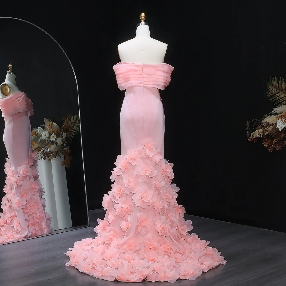 Elegant 3D flowers Off Shoulder White Evening Dress SF206