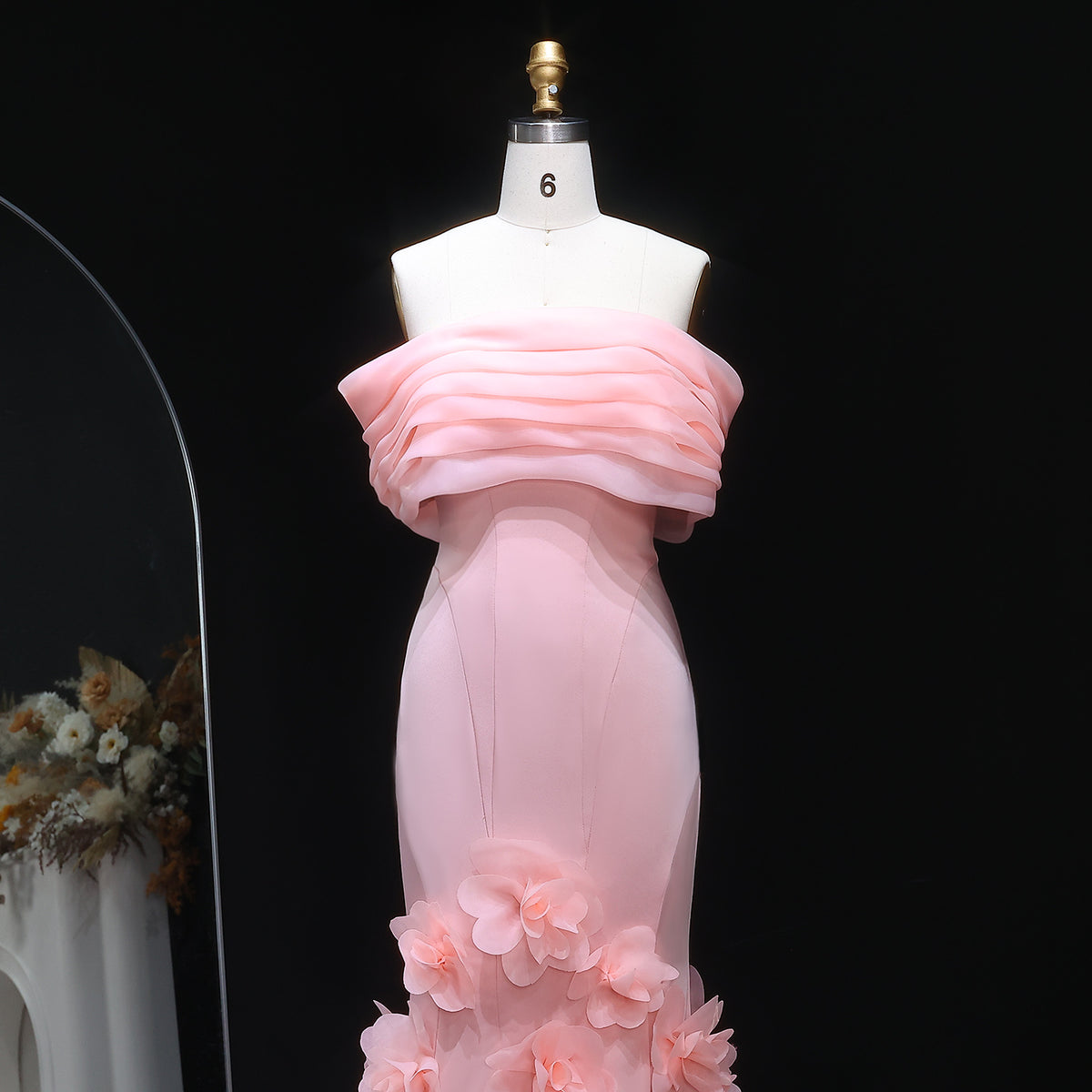 Elegant 3D flowers Off Shoulder White Evening Dress SF206 