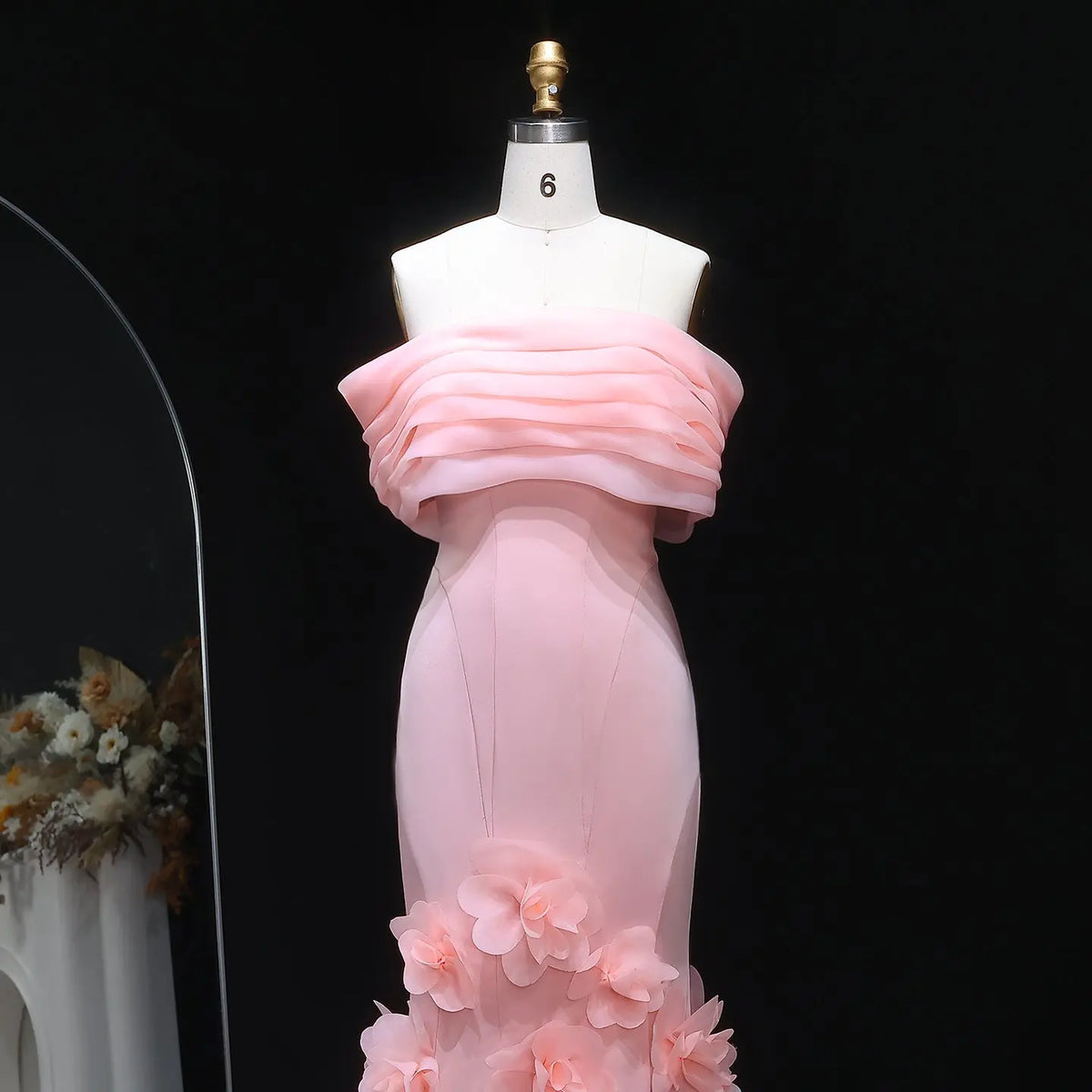 Elegant 3D flowers Off Shoulder White Evening Dress SF206 