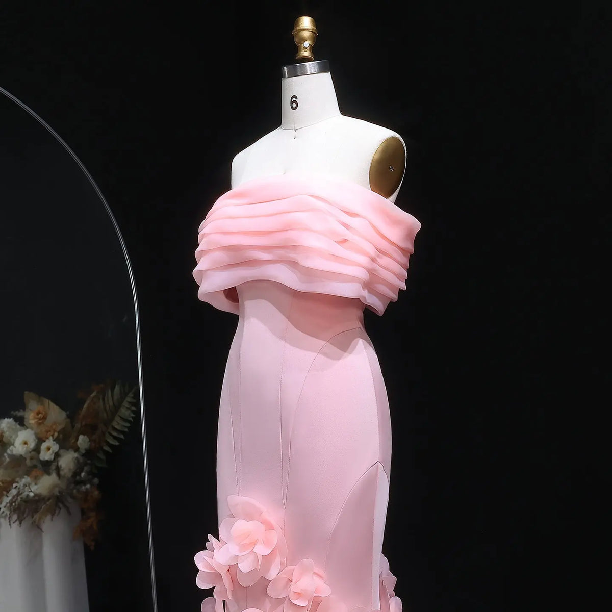 Elegant 3D flowers Off Shoulder White Evening Dress SF206 