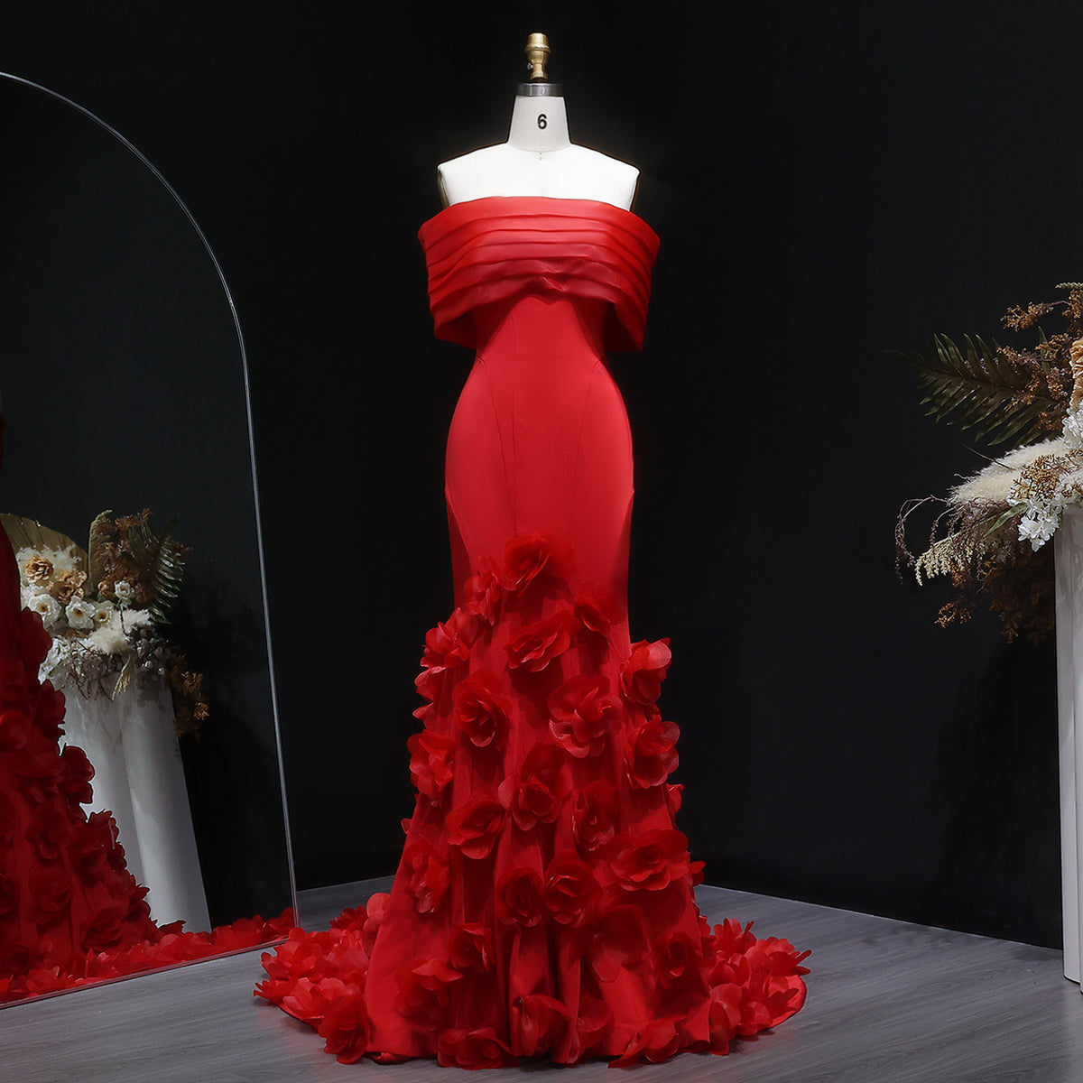 Elegant 3D flowers Off Shoulder White Evening Dress SF206 