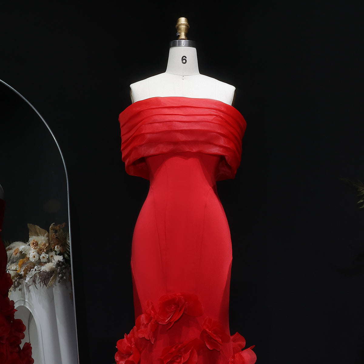 Elegant 3D flowers Off Shoulder White Evening Dress SF206 