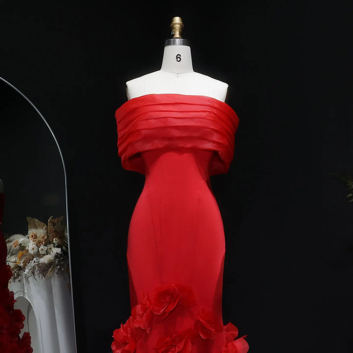 Elegant 3D flowers Off Shoulder White Evening Dress SF206 