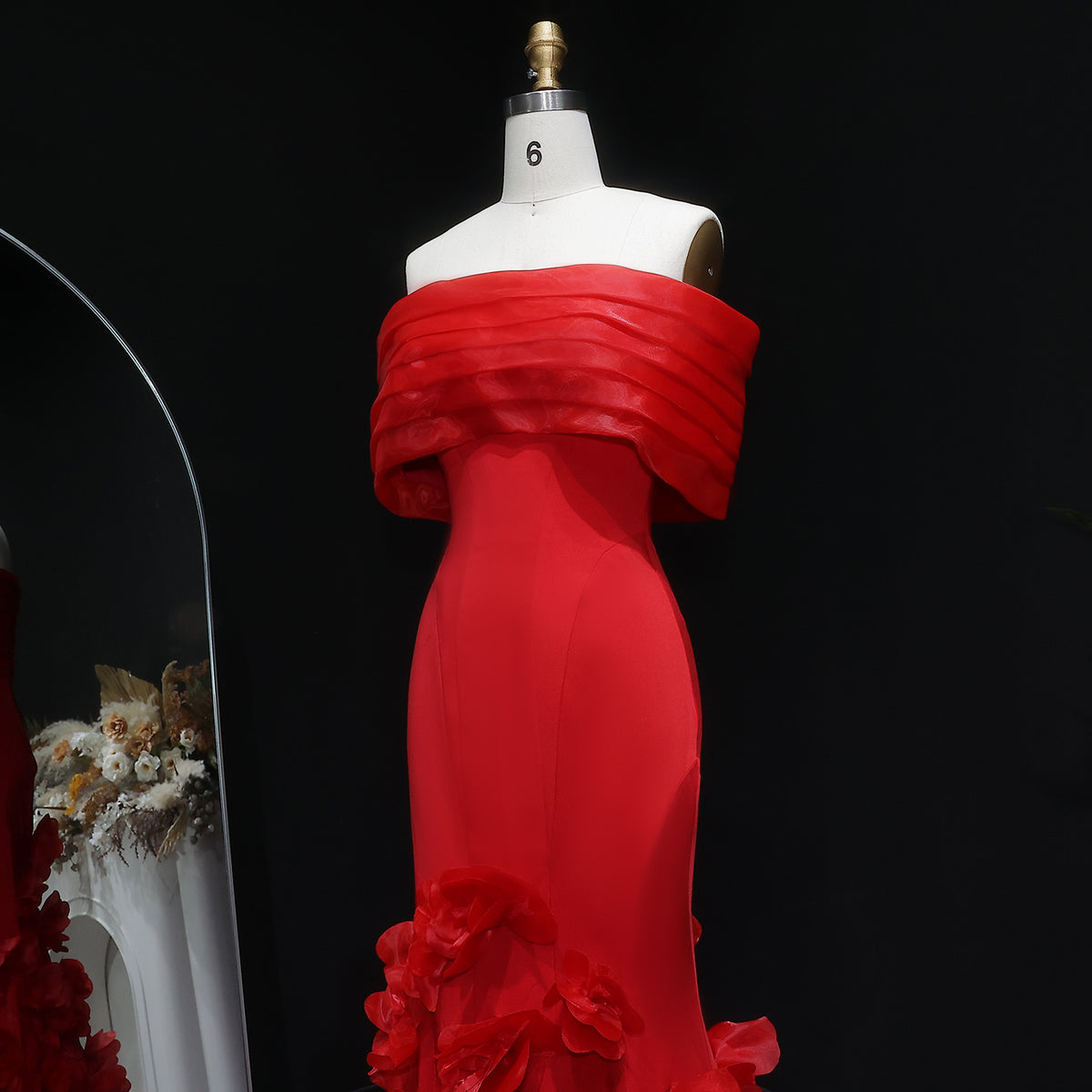 Elegant 3D flowers Off Shoulder White Evening Dress SF206 