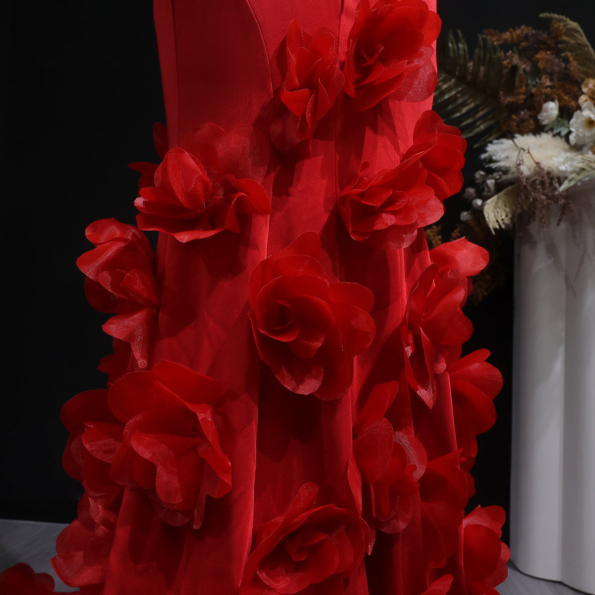 Elegant 3D flowers Off Shoulder White Evening Dress SF206 