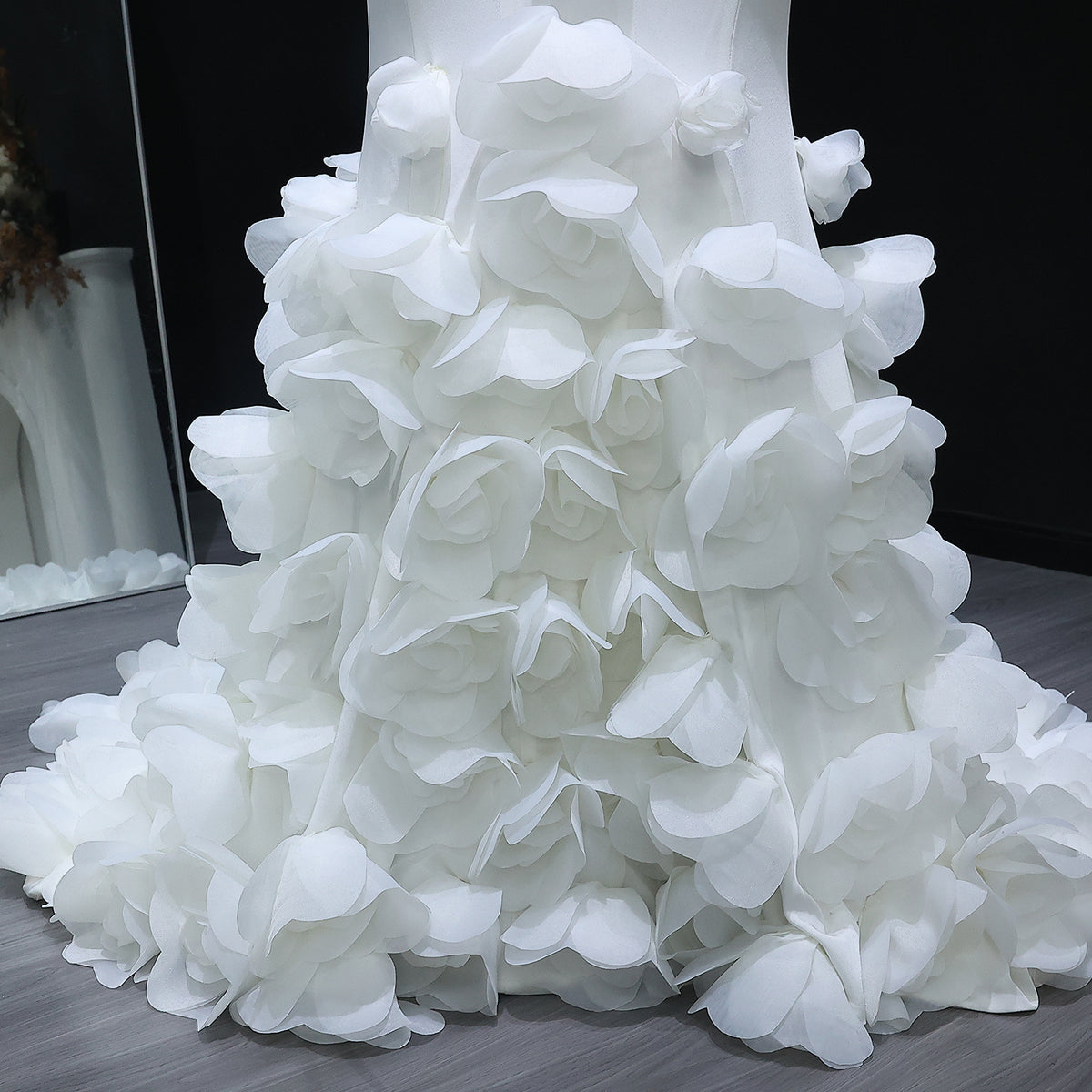 Elegant 3D flowers Off Shoulder White Evening Dress SF206 