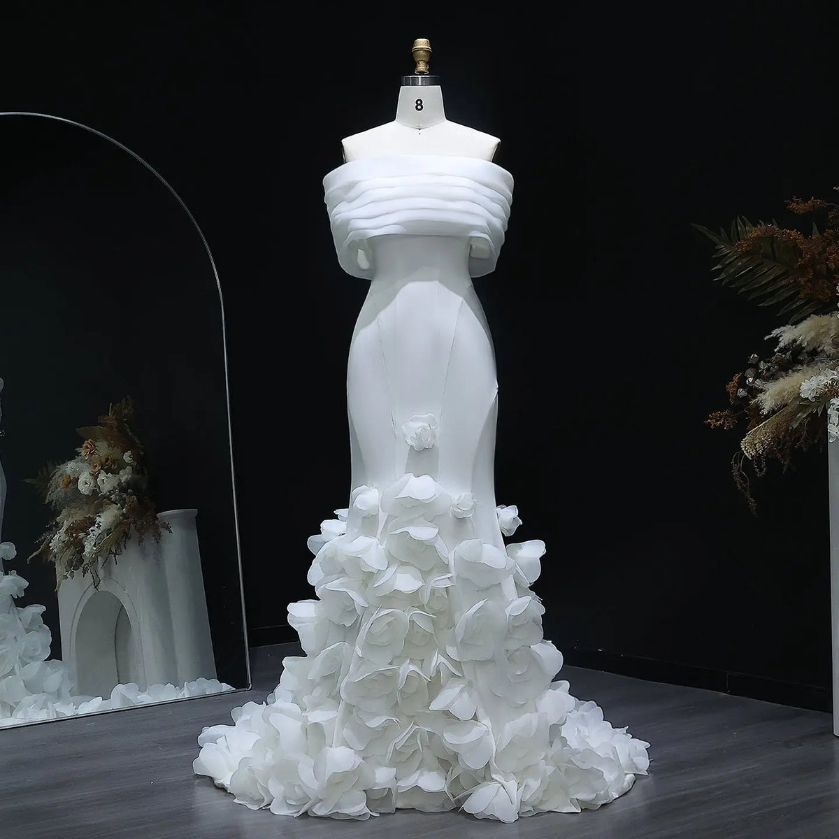 Elegant 3D flowers Off Shoulder White Evening Dress SF206 